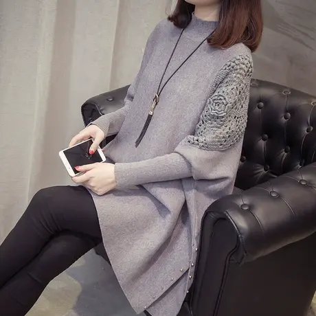 韩版慵懒风毛衣外套女装秋冬新款潮上衣宽松外穿洋气套头针织衫商品大图