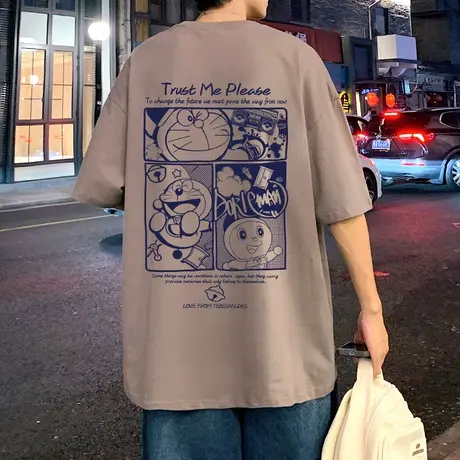 纯棉圆领短袖t恤男夏季薄款动漫卡通休闲半袖日系潮流宽松上衣服商品大图