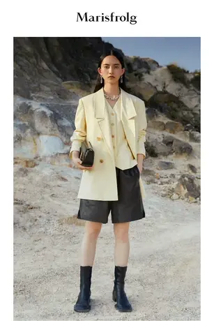 【言选好物】玛丝菲尔春新款设计感小众黄色休闲职业西装外套商品大图
