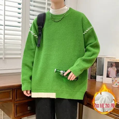 品质加绒毛衣男冬季圆领加厚男士针织打底衫秋冬季大码保暖毛线衣图片