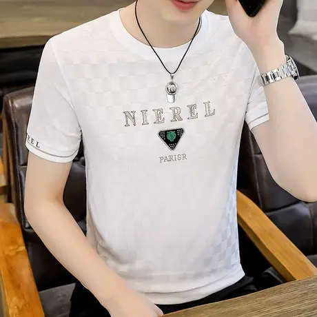 夏季短袖t恤男潮牌冰丝冰感体恤打底衫潮流个性蕾丝时尚帅气上衣商品大图