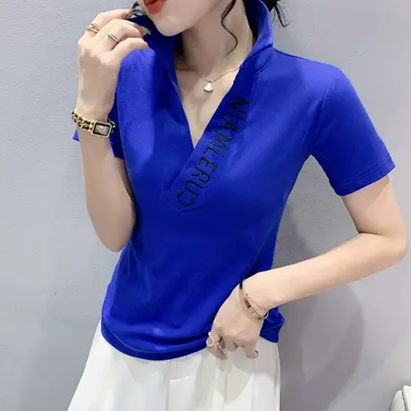 时尚polo衫女夏季洋气百搭网红T恤2023流行显瘦修身独特上衣半袖商品大图