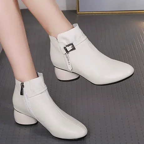 2023新款真皮中跟大码短靴女41-43时尚平底马丁靴冬季新款女靴子商品大图