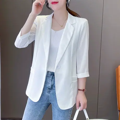 白色雪纺小西装外套女2021年夏季新款韩版薄款垂感小个子防晒西服商品大图