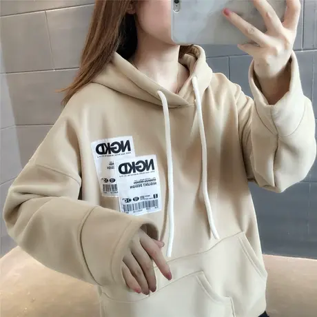 秋冬女卫衣穿搭韩版小众设计感不规则上衣外套连帽加厚慵懒风炸街图片