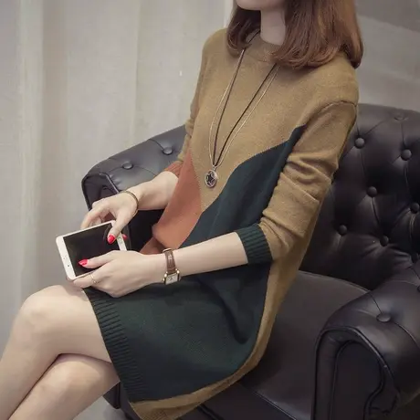 中长款毛衣女秋冬加厚打底毛衣裙宽松外穿慵懒韩版套头针织衫洋气商品大图