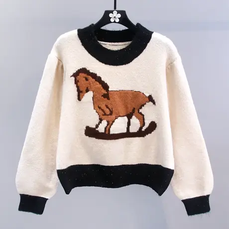 日系甜美卡通提花毛衣女秋冬2023新款宽松高级感洋气减龄针织上衣图片