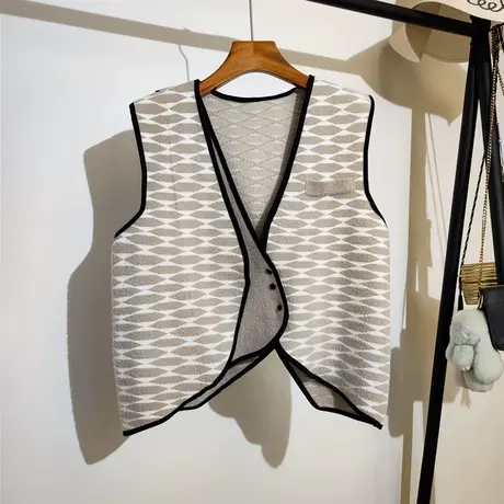 小香风针织马甲开衫女秋冬新款设计感小众后开叉时尚马夹背心外套商品大图