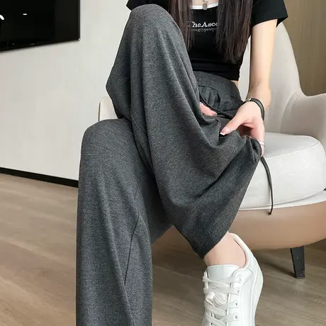 冰丝直筒高腰阔腿裤女夏季薄款宽松窄版防晒垂感凉凉裤休闲拖地裤商品大图