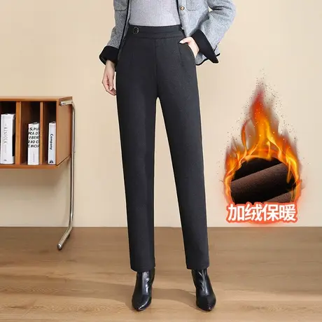 加绒加厚直筒裤女2023年秋冬新款小个子高腰显瘦通勤百搭休闲长裤商品大图