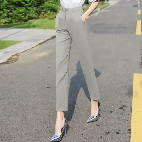 秋装新款正装chic蓝色西装裤女职业工作长裤西服工装直筒黑色裤子商品大图