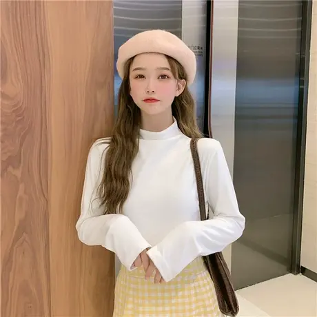 2023年新款早秋内搭半高领打底衫春秋冬白色长袖t恤女装ins风上衣图片