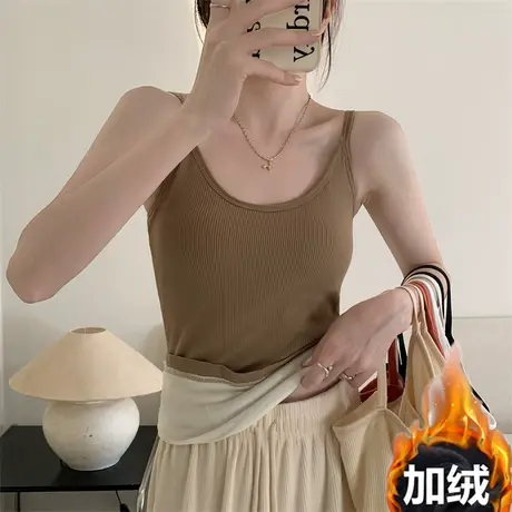 加绒保暖吊带小背心秋冬季新款内搭加厚毛衣针织衫打底衫女装上衣商品大图