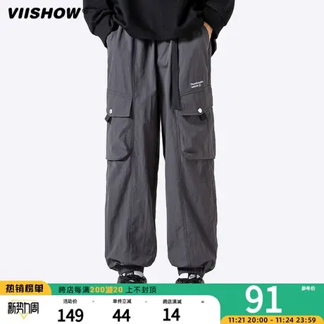 VIISHOW工装裤男户外美式机能高街春秋款复古宽松束脚休闲裤长裤商品大图