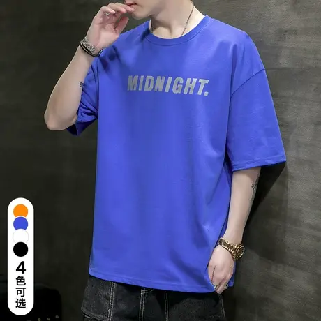 纯棉克莱因蓝印花圆领短袖T恤男士夏季薄款2024新款潮牌港风男装商品大图