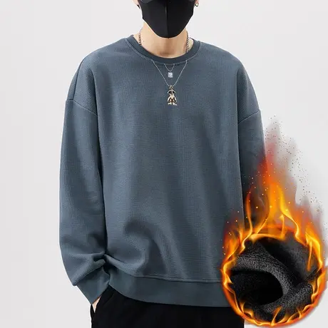 2024年新款冬季加绒保温圆领卫衣秋冬款男生抓绒加厚抗寒长袖上衣商品大图