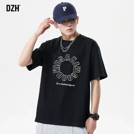 男士黑色冰丝棉短袖男设计感小众百搭半截袖t恤2023新款夏季男装商品大图