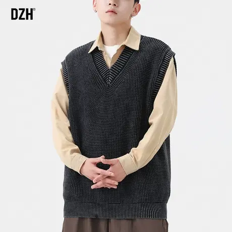 男士毛衣背心男情侣无袖坎肩韩版学院风V领粗针织衫外套2023新款商品大图