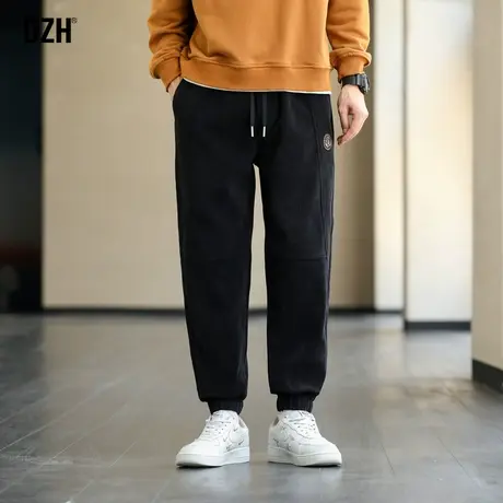男士秋季灯芯绒男裤黑色休闲裤男束脚裤华夫格裤子2023年新款秋季商品大图
