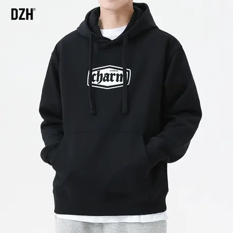 男士黑色重磅卫衣男连帽春秋季潮牌男装2023新款休闲外套上衣宽松商品大图