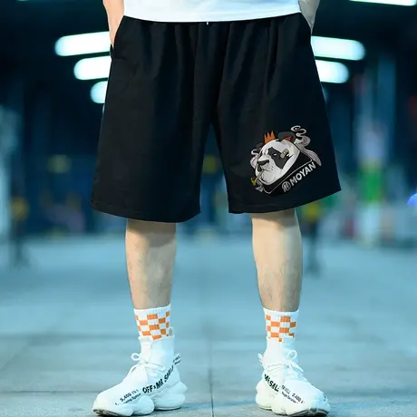 国潮中国风男裤胖子纯棉大码宽松加肥加大潮牌运动五分裤情侣短裤图片