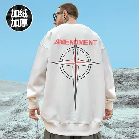 2024春秋季新款加绒加厚卫衣男潮ins圆领美式潮牌宽松加肥加大码图片