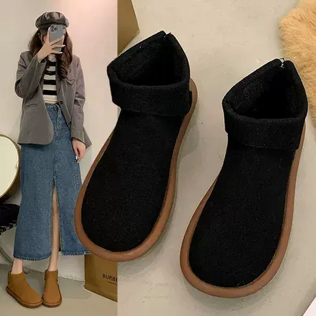 2023年春夏新款翻毛皮马丁靴女圆头后拉链金属扣平底短靴冬单靴图片