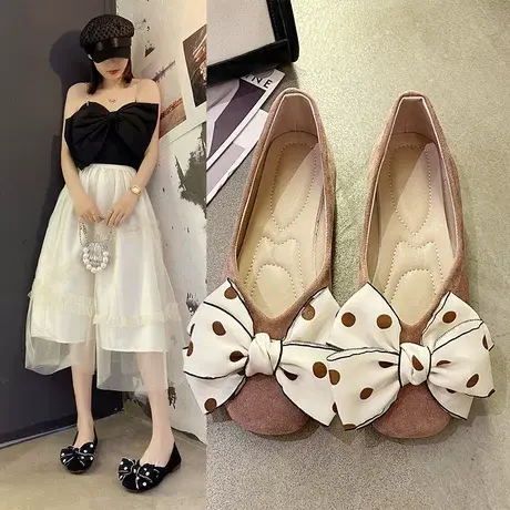 温柔淑女单鞋女春季2023年新款网红平底软底豆豆百搭浅口舒适瓢鞋图片