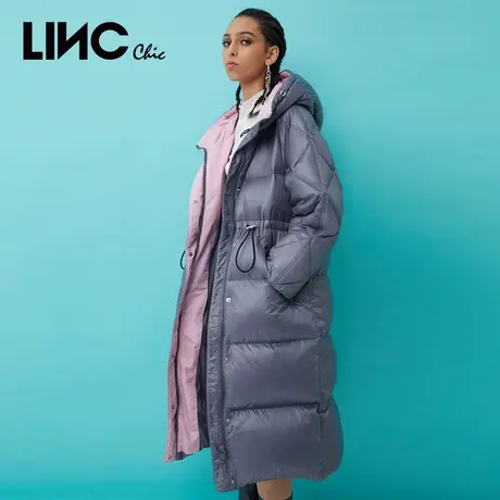 【呼呼专享】LINC金羽杰撞色连帽加厚长款羽绒服女Y21804489Y商品大图