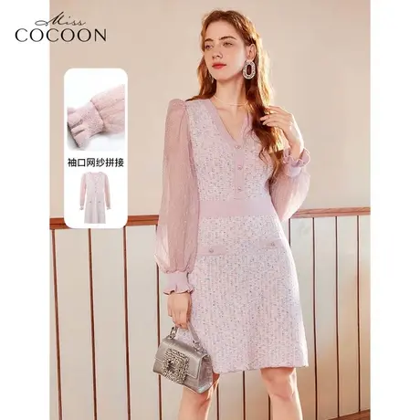 miss COCOON法式小香风连衣裙女2023新款春季收腰显瘦V领针织裙子图片