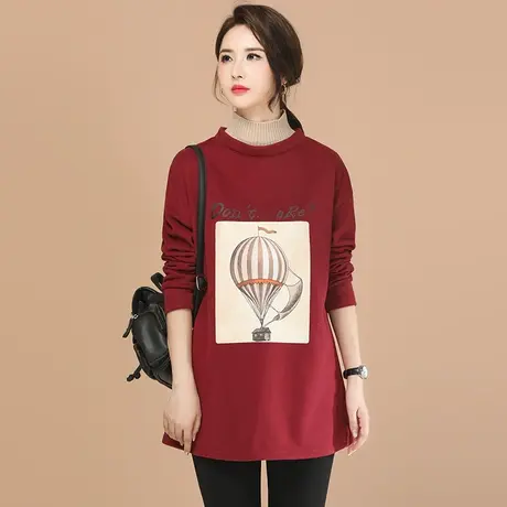 韩潮袭人半高领中长款套头加绒卫衣女2023冬季新款宽松休闲上衣商品大图