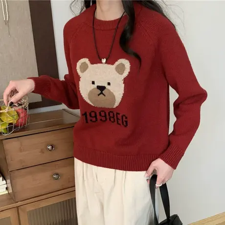 女士红色圣诞毛衣女秋冬外穿内搭2023年新款打底针织衫上衣爆款商品大图