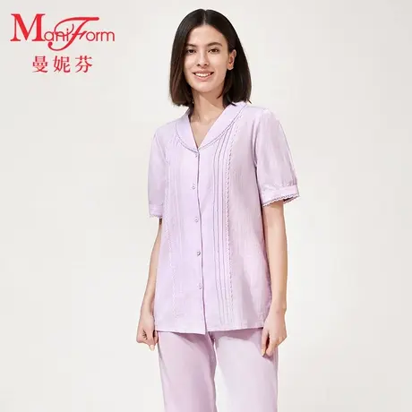 曼妮芬青果领泡泡短袖长裤套装女士舒适家居服起居服内衣20310706图片