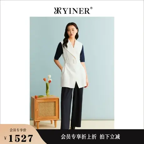 YINER音儿女装秋季法式通勤白色无袖收腰休闲短外套图片