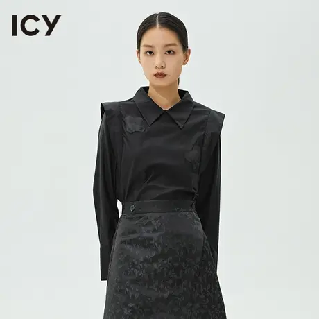 icy春秋新款贴布提花拼接长袖纯棉衬衫女【IRINA IRENE设计】图片