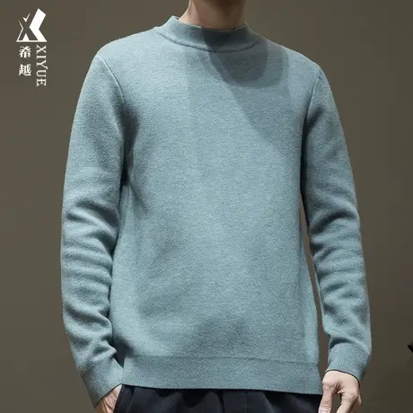 希越半高领一体绒毛衣男冬季保暖宽松大码男士针织衫内搭纯色上衣商品大图