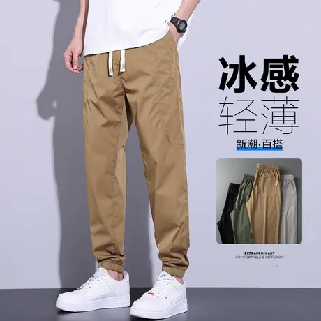 夏季薄款宽松男士九分休闲裤工装夏天男款卡其色加肥加大码束脚裤商品大图