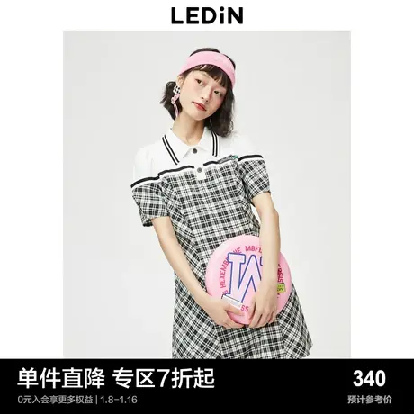 乐町拼接格纹连衣裙23年夏女装学院风休闲C3FAD2305图片