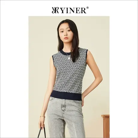 YINER音儿女装2022夏季字母印花坎肩针织衫套头商品大图