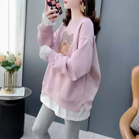 设计感假两件卡通印花圆领卫衣女春季2024年新款宽松洋气减龄上衣商品大图