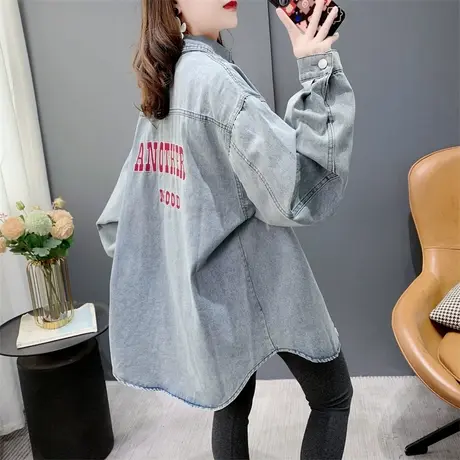 港味复古做旧牛仔衬衫女春季2024新款宽松慵懒风百搭洋气外套上衣图片