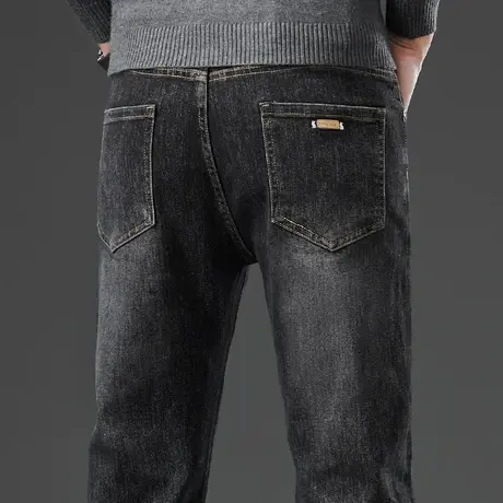 黑灰色弹力小脚修身休闲牛仔裤子春季男装高端水洗男裤春秋款春装商品大图