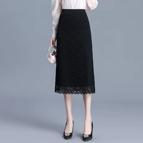 气质花边蕾丝裙女春季2024新款松紧腰显瘦包臀半身裙中长款一步裙图片