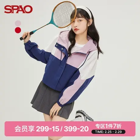SPAO女士外套春季新款连帽时尚休闲短款拉链拼色夹克SPJJC12S13商品大图