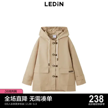 乐町带帽便服2023春季户外短款风衣卡其色C1BEC3402图片