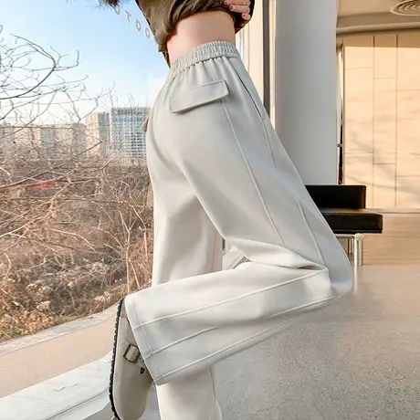 米白色香蕉阔腿裤女春夏高腰垂感显瘦镰刀裤百搭宽松休闲拖地长裤图片