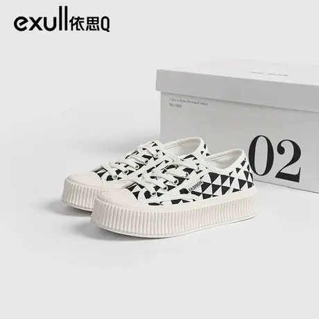 依思q帆布鞋女2024年新款百搭春季厚底休闲棋盘格饼干鞋板鞋春秋图片