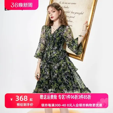 妖精的口袋v领法式碎花连衣裙女2023夏季新款印花宽松显瘦裙子潮商品大图