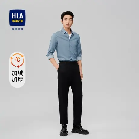 【加绒】HLA/海澜之家2023暖绒长袖衬衫尖领纯棉反面拉绒保暖衬衣图片