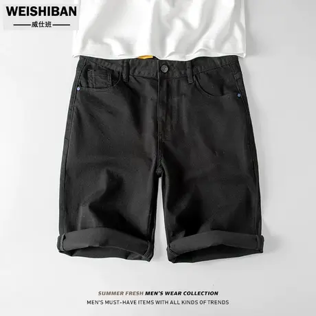 夏季黑色牛仔短裤男士夏季高级感薄款宽松弹力中裤水洗百搭五分裤商品大图
